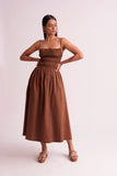 Midi Length Brown Women's cotton strap Dress