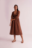 Brown 100% Linen Women's Work Dress