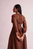 Brown 100% Linen Women's Work Dress