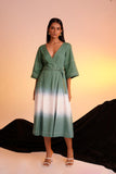 Cotton Ombre V-neck Wrap Dress for Women