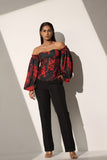 Women's Off shoulder Floral Top and Black straight pant