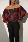 Women's Off shoulder Floral Top and Black straight pant