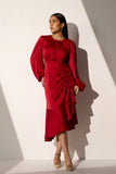 Elegant Ladies Office Maroon satin dress- Plus Size