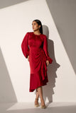 Elegant Ladies Office Maroon satin dress- Plus Size