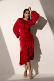 Elegant Ladies Office Maroon satin dress- Plus Size