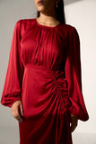 Elegant Ladies Office Maroon satin dress- Plus Size