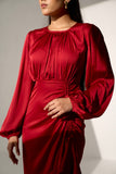 Elegant Ladies Office Maroon satin dress- Plus Size