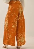 Cotton Orange Floral Printed Women's Trouser