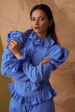 Blue Full Sleeves Women's Crepe Fancy Shirt