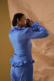 Blue Full Sleeves Women's Crepe Fancy Shirt