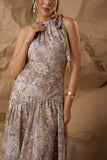 Multicolor Printed Satin Georgette Midi Dress