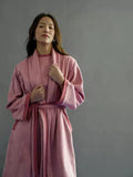 Pink Suede: Flap Collar Overcoat And Dress: Notch & Set For Women