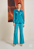 Teal Embellished Women's Evening Shirt