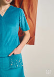 Ladies Suede Teal Evening Work Dress