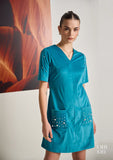 Ladies Suede Teal Evening Work Dress