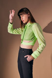 Evening Ladies Green Crop Collar Top