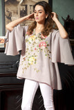 Bell sleeves metallic Floral Embroidered Crepe top