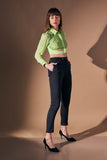 Evening Ladies Green Crop Collar Top