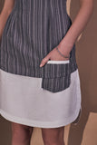 Striped Grey Cotton Women's Office Dress