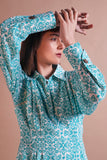 Women's Green Printed Shirt Dress