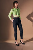 Evening Ladies Green Crop Collar Top