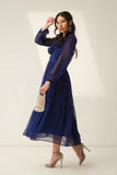 Blue puff sleeves office dress 