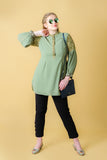 Georgette Green Comfortable Women's Long Top