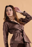 Women's Satin Brown with Belt Blazer