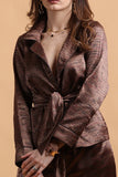 Women's Satin Brown with Belt Blazer