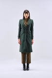 Green Belted Long Coat for Women