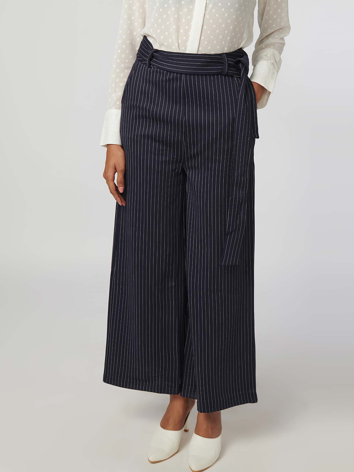 Shop Gia Curves Navy Pinstriped Trousers Online  Westside