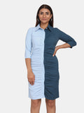 Women’s Blue Colour Block Stretch Dress - Blue