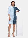 Women’s Blue Colour Block Stretch Dress - Blue