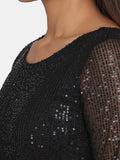 Women's Sequin Stretch Evening Party Dress - Black