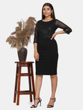 Women's Sequin Stretch Evening Party Dress - Black