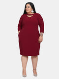 PowerSutra Plus Size V-Neck Knit Stretch Dress - Maroon