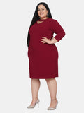 PowerSutra Plus Size V-Neck Knit Stretch Dress - Maroon