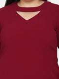 PowerSutra Plus Size V-Neck Knit Stretch Dress - Maroon