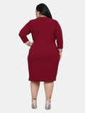 PowerSutra Plus Size V-Neck Knit Stretch Dress - Maroon