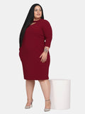 PowerSutra Plus Size V-Neck Knit Stretch Dress - Maroon