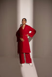 Red Relaxed Fit Co-ord Set with Long Jacket - Kritika Madan Label