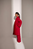 Red Relaxed Fit Co-ord Set with Long Jacket - Kritika Madan Label