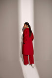 Red Relaxed Fit Co-ord Set with Long Jacket - Kritika Madan Label