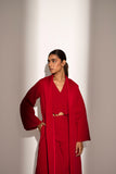 Red Relaxed Fit Co-ord Set with Long Jacket - Kritika Madan Label