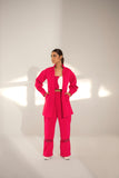 Kritika Madan Label - Women Pink Plain Coat: High Neck And Mesh Pant Set For Women