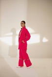 Kritika Madan Label - Women Pink Plain Coat: High Neck And Mesh Pant Set For Women