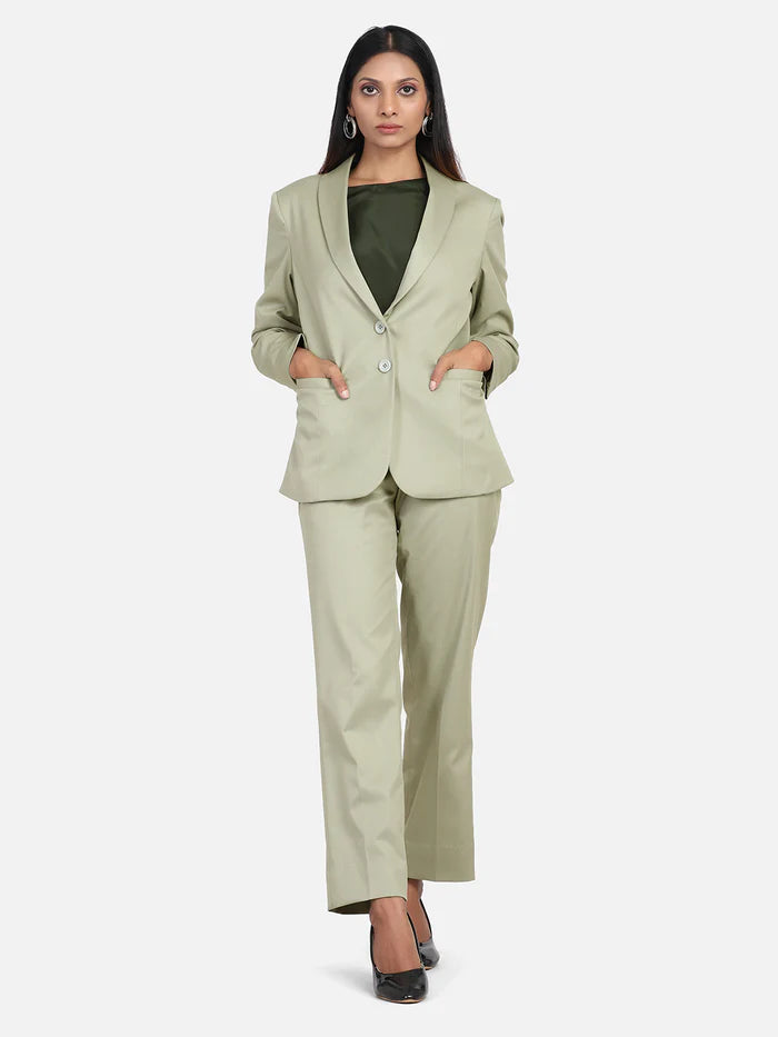 Poly Cotton Pant Suit - Sage Green