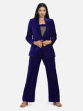 Luxe Women's Velvet Pant Suit - Royal Blue