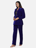 Luxe Women's Velvet Pant Suit - Royal Blue