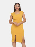 Stretch Formal Evening Dress - Mustard Yellow